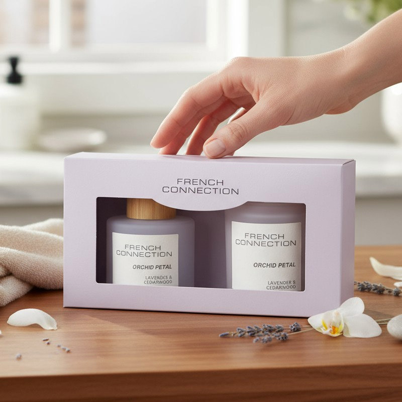 FRENCH CONNECTION PASTEL LAVENDER&CEDARWOOD CANDLE 141G + DIFFUSER 100ML GIFT SET