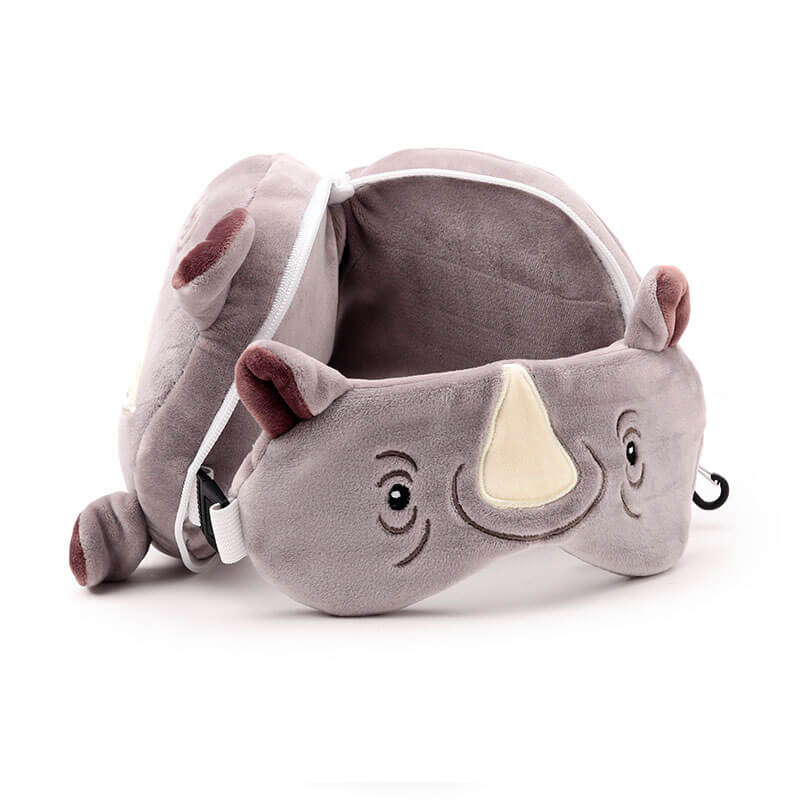 RELAXEAZZZ 2 IN 1 TRAVEL PILLOW & SLEEPING MASK RHINO