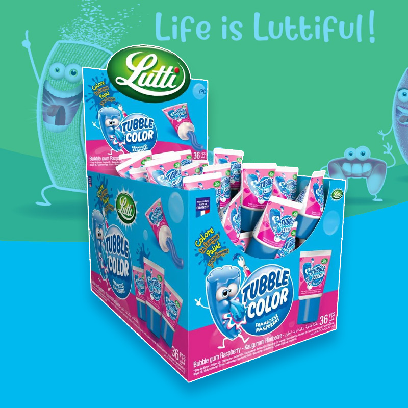 LUTTI TUBBLE GUM COLOR RASPBERRY 36pcs