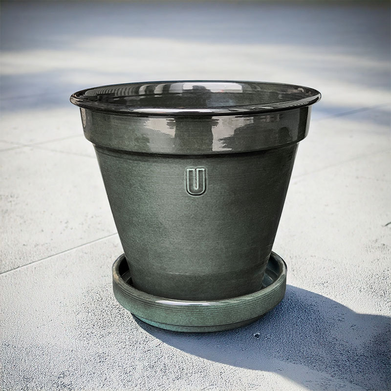 UPCYCLE CONICAL FLOWERPOT GREY 18,5CM + SAUCER /3