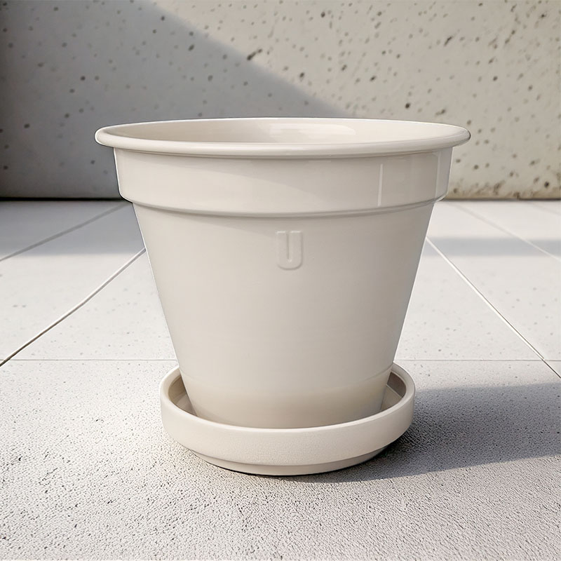 UPCYCLE CONICAL FLOWERPOT CREAM 18,5CM + SAUCER /3