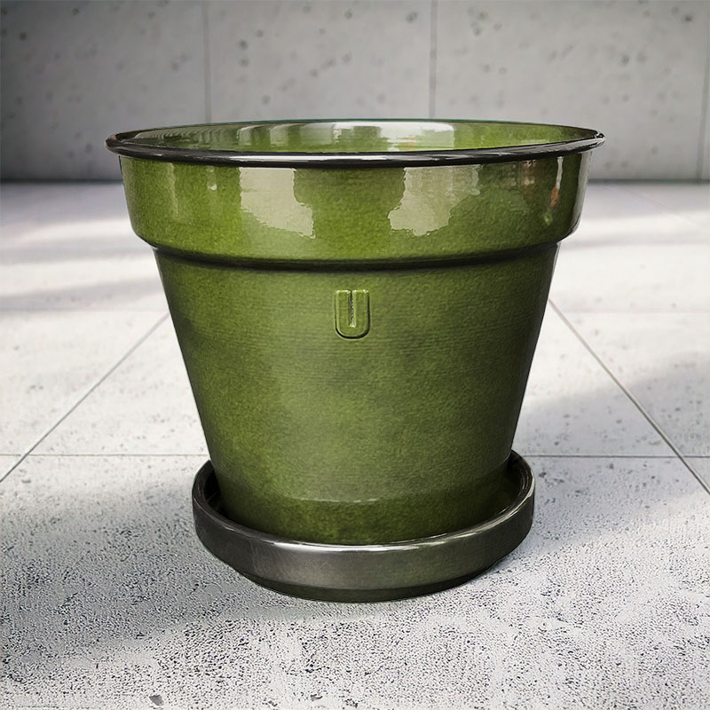 UPCYCLE CONICAL FLOWERPOT GREEN 20,5 CM + SAUCER /3