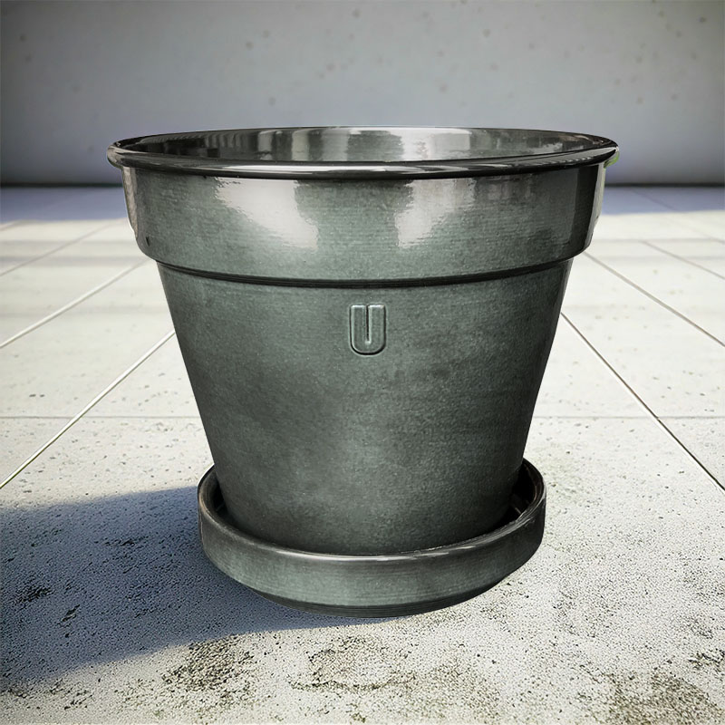 UPCYCLE CONICAL FLOWERPOT GREY 20,5 CM + SAUCER /3