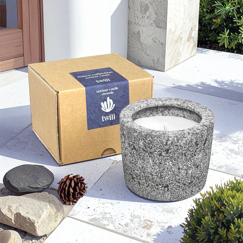TWILI OUTDOOR CITRONELLA CANDLE FRESCO ASH GREY MEDIUM