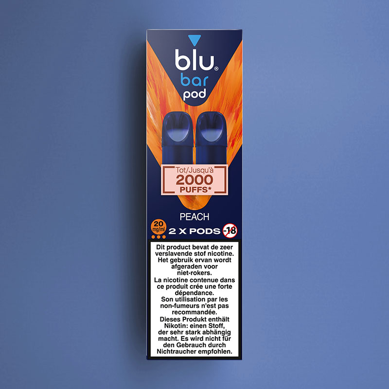 BLU BAR 2-POD PACK PEACH 20MG /6