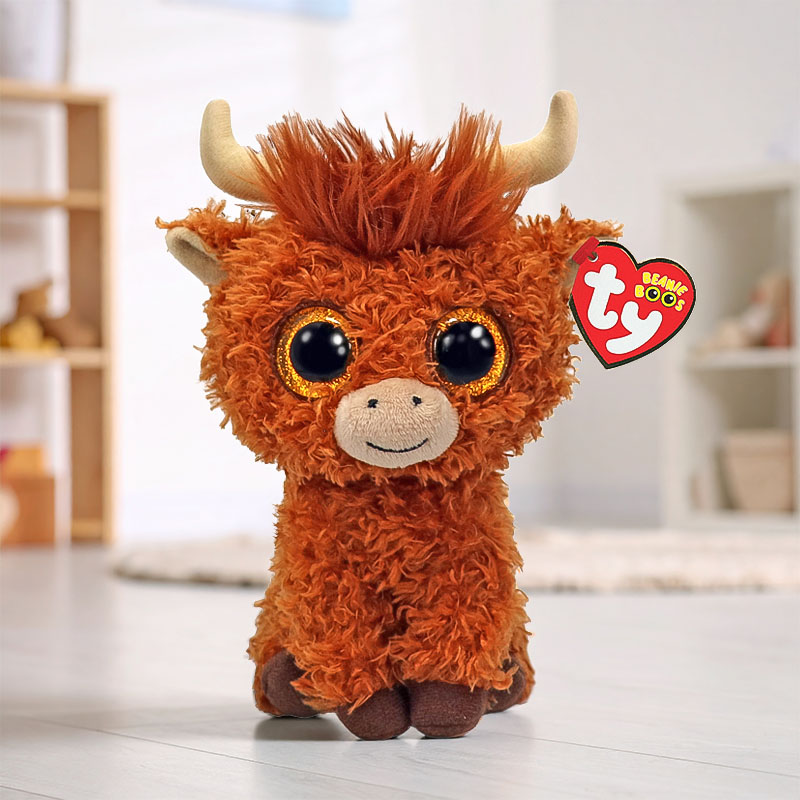 TY BEANIE BOO ALFIE HIGHLAND COW BROWN 15cm