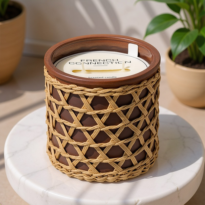 FRENCH CONNECTION WOVEN CANDLE BLACK CHERRY&CEDARWOOD 444G MEDIUM