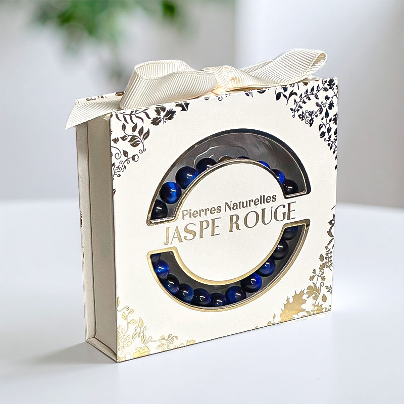 BRACELET PIERRE NATUREL ACIER JASPE ROUGE