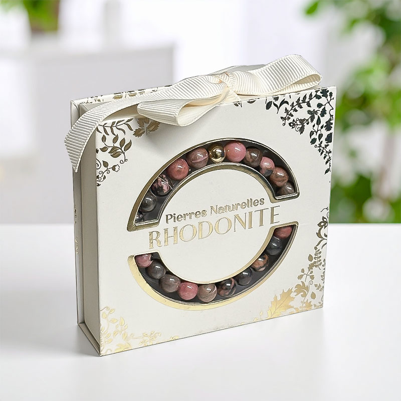 BRACELET PIERRE NATUREL ACIER RHODONITE