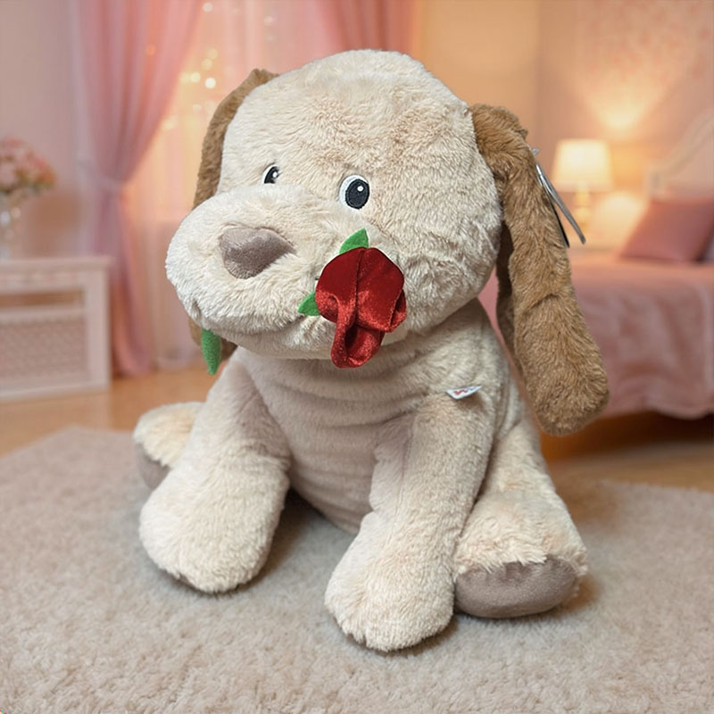 VALENTINE DOG WITH ROSE 35CM