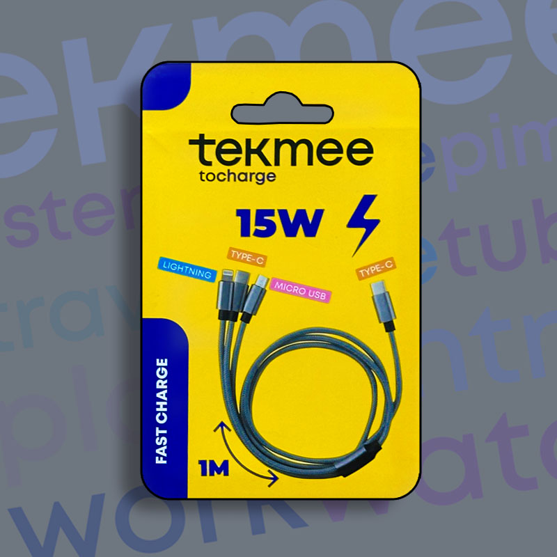 TEKMEE 1M 15W NYLON 3 IN 1 CABLE