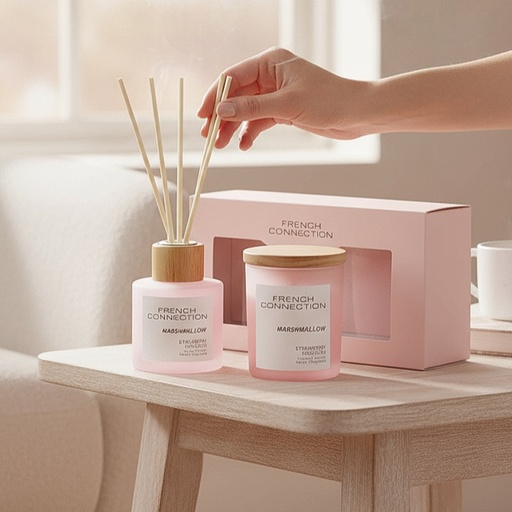 [FCD004PSET] FRENCH CONNECTION PASTEL STRAWBERRY PROSECCO CANDLE 141G + DIFFUSER 100ML GIFT SET