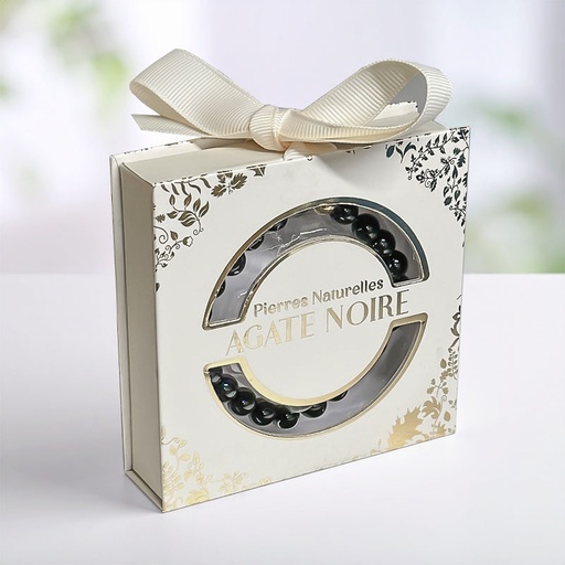 [00332001-7] BRACELET PIERRE NATUREL ACIER AGATE NOIRE