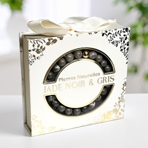[00332001-9] BRACELET PIERRE NATUREL ACIER JADE NOIR ET GRIS