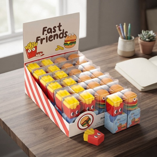 [00070142] PENCIL SHARPENER FAST FOOD BURGERS & FRIES DISPLAY /24