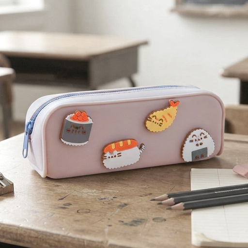 [00021934] PENCIL CASE SILICONE PUSHEEN THE CAT 'SUSHI CLUB'