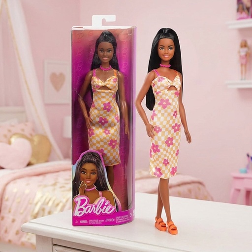 [00040080] BARBIE FASHIONISTAS FLOWERDRESS BROWN