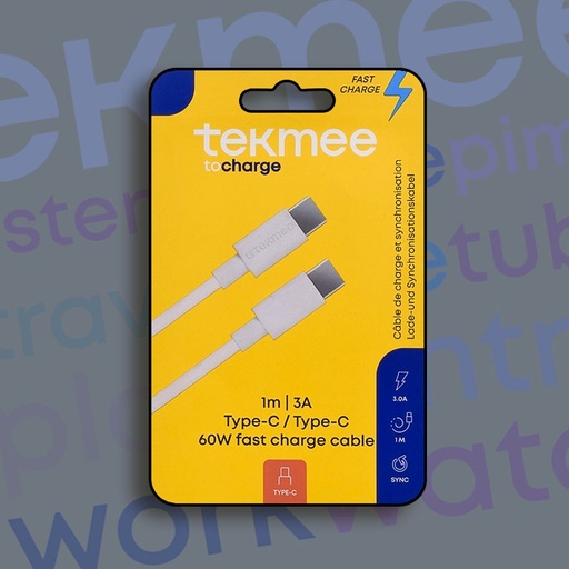 [40430065] TEKMEE 1M 60W USB-C TO USB-C FAST CHARGE