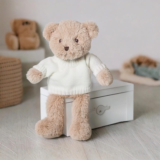 [00200131] TEDDY BEAR BROWN WITH SWEATER  28CM