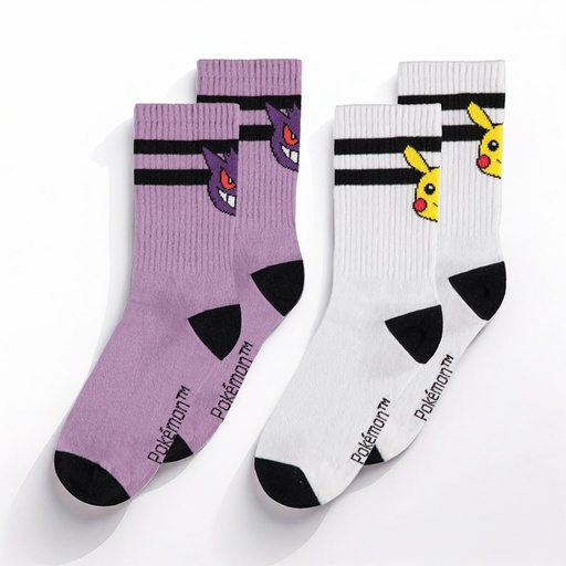 [00030255] POKEMON SPORT SOCKS PIKACHU & GENGAR 35-38 (2-PACK)