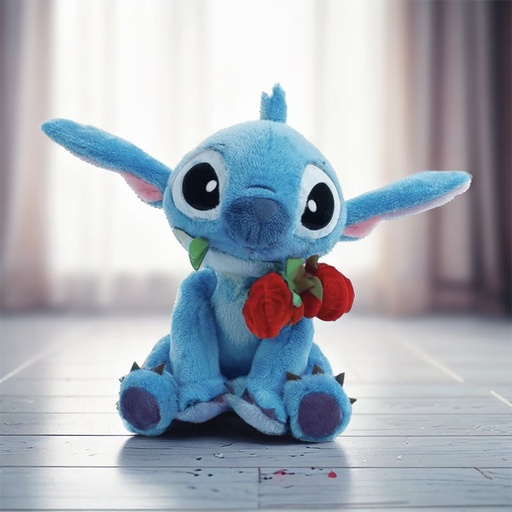 [00020003] DISNEY STITCH WITH ROSE 25cm