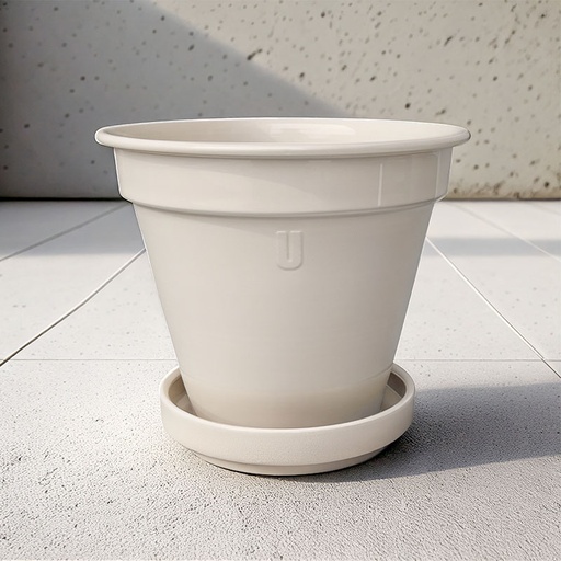[80200152] UPCYCLE CONICAL FLOWERPOT CREAM 18,5CM + SAUCER /3
