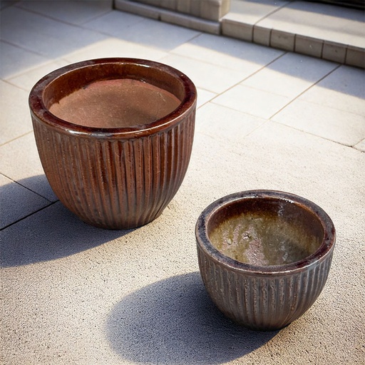 [80200051] LINNEA FLOWERPOT BROWN 14CM+18,5CM SET