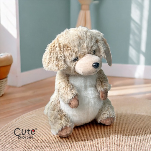 [00020755] DOG BEIGE SITTING 22CM