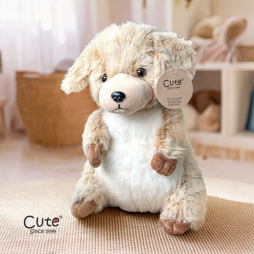 [00020759] DOG BEIGE SITTING 32CM