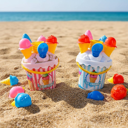 [00140037] ICE CREAM BUCKET SET BLUE & PINK 17cm 2ASS
