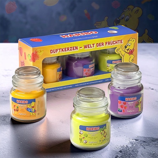 [80100500] HARIBO SCENTED CANDLES GIFT SET - BERRY MIX, COCONUT LIME & TROPICAL FUN 3x85g