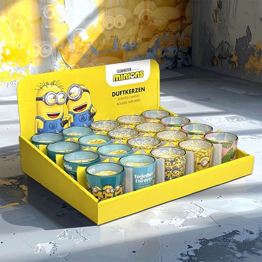 [80100700] MINIONS ALL YEAR SCENTED CANDLES 110g DISPLAY 20pcs